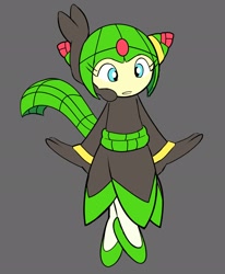 Size: 1687x2048 | Tagged: safe, artist:j-cat, cosmo the seedrian, crossover, fusion, fusion:cosmo, fusion:meloetta, grey background, meloetta, pokemon, simple background, solo, sonic x