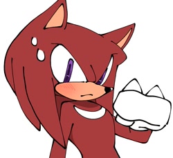 Size: 725x665 | Tagged: safe, artist:waterdesukedo, knuckles the echidna, blushing, ears, looking at viewer, simple background, solo, sweatdrop, white background