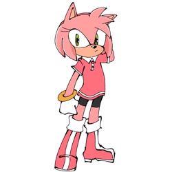 Size: 768x768 | Tagged: safe, artist:waterdesukedo, amy rose, looking at viewer, simple background, solo, white background