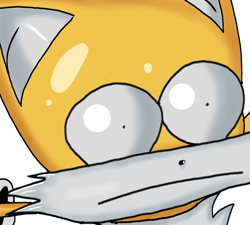 Size: 1631x1465 | Tagged: safe, artist:taeko, miles "tails" prower, sonic mania adventures, 2023, arms out, close-up, faic, mobius.social exclusive, redraw, shrunken pupils, simple background, solo, transparent background