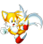 Size: 1812x1885 | Tagged: safe, editor:taeko, miles "tails" prower, classic tails, clenched fist, color swap, falling, mid-air, mobius.social exclusive, mouth open, pointing, simple background, solo, transparent background, treads, yellow fur