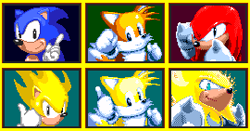 Size: 270x141 | Tagged: safe, artist:super-knuckles, knuckles the echidna, miles "tails" prower, sonic the hedgehog, super knuckles, super sonic, super tails, 2016, abstract background, icon, looking at viewer, pixel art, sonic the hedgehog 3, sprite, super form, team sonic, trio