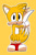 Size: 2248x3396 | Tagged: safe, artist:tylerbucket, miles "tails" prower, fox, 2020, :o, classic tails, cute, hugging tail, looking at viewer, male, mouth open, outline, simple background, solo, standing, tailabetes, yellow background