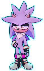 Size: 750x1200 | Tagged: safe, artist:reinadecorazonez, silver the hedgehog, blushing, chest fluff, eyeshadow, frown, hand on hip, lidded eyes, looking ahead, outline, simple background, solo, sparkles, standing, transparent background