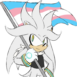 Size: 500x499 | Tagged: safe, artist:kiwiszified, silver the hedgehog, binder, chest fluff, looking offscreen, male, pride, pride flag, simple background, smile, solo, solo male, trans male, trans pride, transgender, white background