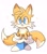 Size: 1432x1640 | Tagged: safe, artist:teirusuki, miles "tails" prower, blue shoes, blushing, brown tipped ears, chest fluff, colored arms, colored ears, colored legs, cute, eye clipping through hair, looking ahead, looking at viewer, no pupils, redesign, signature, simple background, smile, smiling at viewer, solo, standing, tailabetes, white background
