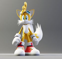 Size: 926x891 | Tagged: safe, artist:sgiygas, miles "tails" prower, 2022, 3d, clenched fists, goggles on head, gradient background, looking ahead, remake, smile, solo, sonic riders, sonic riders x (fanproject), standing