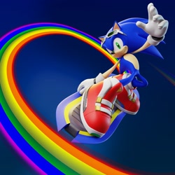 Size: 2048x2048 | Tagged: safe, artist:sgiygas, sonic the hedgehog, 2022, 3d, abstract background, extreme gear, looking at viewer, pride, smile, solo, sonic riders, sonic riders x (fanproject)