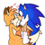 Size: 2048x2048 | Tagged: safe, artist:chickenschnitczels, miles "tails" prower, sonic the hedgehog, aged up, blushing, colored ears, duo, exclamation mark, eyes closed, gay, hands on another's face, heart, kiss, male, males only, older, shipping, simple background, sitting, sonic x tails, standing, white background