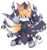 Size: 719x768 | Tagged: safe, artist:idamrainth, miles "tails" prower, nine, sonic prime, abstract background, ear fluff, lidded eyes, looking at viewer, nine tails, pointing, signature, smile, solo, standing