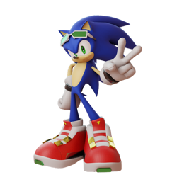 Size: 1280x1280 | Tagged: safe, artist:thatgiygasdoe, sonic the hedgehog, 2021, 3d, hand on hip, looking at viewer, modern sonic, simple background, smile, solo, sonic riders, standing, sunglasses, transparent background, v sign