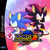 Size: 1500x1500 | Tagged: dead source, safe, artist:hedgieblur, shadow the hedgehog, sonic the hedgehog, sonic adventure 2, 2021, abstract background, arm fluff, box art, dreamcast logo, duo, english text, frown, logo, looking at viewer, modern sonic, redraw, sega logo, smile