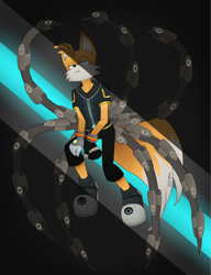 Size: 3464x4512 | Tagged: safe, artist:nalisfoxx, miles "tails" prower, nine, sonic prime, 2023, glowing eyes, looking at viewer, shadow (lighting), solo