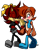 Size: 618x767 | Tagged: safe, artist:adadevoda, fiona fox, sally acorn, blushing, bow, duo, duo female, eyes closed, female, females only, hair bow, holding hands, lesbian, looking at them, mouth open, saliona, shipping, signature, simple background, smile, transparent background, walking