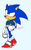 Size: 640x1018 | Tagged: safe, artist:larrybooka, sonic the hedgehog, alternate version, binder, blue background, eyelashes, holding something, looking ahead, male, ring, signature, simple background, smile, solo, solo male, standing, trans male, transgender