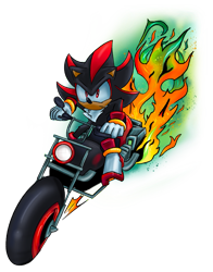 Size: 1609x2048 | Tagged: safe, artist:seagull-scribbles, shadow the hedgehog, fire, frown, looking ahead, male, motorcycle, simple background, sitting, solo, solo male, transparent background
