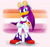 Size: 2048x1926 | Tagged: safe, artist:seagull-scribbles, wave the swallow, abstract background, female, hands on hips, lesbian pride, lesbian visibility day, lidded eyes, looking at viewer, pride, shadow (lighting), smile, solo, solo female, standing