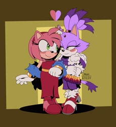 Size: 2750x3000 | Tagged: safe, artist:silverphantom36, amy rose, the murder of sonic the hedgehog, abstract background, amy x blaze, amy's birthday dress, blaze's industrial dress, duo, lesbian