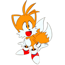 Size: 4096x4096 | Tagged: safe, editor:taeko, miles "tails" prower, sonic mania adventures, edit, edited screencap, looking offscreen, mobius.social exclusive, mouth open, simple background, smile, solo, standing, transparent background