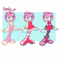 Size: 2048x2048 | Tagged: safe, artist:loopbunnysart, amy rose, alternate outfit, amy's halterneck dress, boom amy, dress, heart chest, modern amy, multiple views, natural alt, natural amy rose, solo, sonic boom (tv)