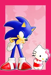 Size: 1440x2137 | Tagged: safe, artist:_callmedante, sonic the hedgehog, crossover, duo, hello kitty