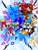 Size: 1536x2048 | Tagged: safe, artist:meelowsh1, amy rose, knuckles the echidna, miles "tails" prower, sonic the hedgehog, sonic heroes, abstract background, aviator jacket, bandana, blue shoes, dress, female, freckles, goggles, goggles on head, group, hat, looking at viewer, male, mid-air, mouth open, one fang, piko piko hammer, poncho, redesign, smile, v sign