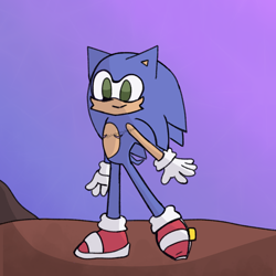 Size: 2048x2048 | Tagged: safe, artist:blueberryhedgie, sonic the hedgehog, sonic prime, abstract background, looking offscreen, male, modern sonic, redraw, smile, solo, solo male, standing, top surgery scars, trans male, transgender