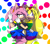 Size: 1350x1200 | Tagged: safe, artist:lupita13, amy rose, maria robotnik, oc, oc:maria the hedgehog, abstract background, dress, duo, holding each other, lesbian, lidded eyes, looking at viewer, mariamy, middle finger, pride, shipping, signature, smile