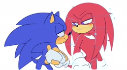 Size: 1800x1000 | Tagged: safe, artist:lucia88956289, knuckles the echidna, sonic the hedgehog, sonic frontiers, duo, duo male, gay, knuxonic, male, shipping