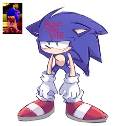 Size: 1280x1280 | Tagged: safe, artist:renstuff, sonic the hedgehog, sonic prime, annoyed, floppy ears, frown, looking offscreen, male, modern sonic, noughts and crosses, redraw, reference inset, simple background, solo, solo male, white background