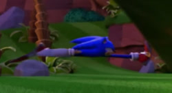 Size: 500x271 | Tagged: safe, sonic the hedgehog, sonic prime, great moments in animation, horizontal line sonic, male, running, screenshot, smear frame, solo, solo male, wtf?