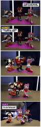Size: 1280x3939 | Tagged: safe, amy rose, fiona fox, honey the cat, 3d, boots, cinema, comic, dancing, feet fetish, fetish, fun, gum, hat, sfm, shoes, speech bubble, stepping, stuck, tree