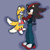 Size: 2000x2000 | Tagged: safe, artist:theowlgoesmoo, miles "tails" prower, shadow the hedgehog, duo, gender swap, holding them, purple background, simple background
