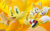 Size: 1920x1200 | Tagged: safe, artist:sonicthehedgehogbg, miles "tails" prower, 2013, 3d, abstract background, echo background, logo, looking at viewer, mouth open, outline, pointing, smile, solo, v sign, wallpaper