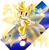 Size: 1200x1236 | Tagged: safe, artist:chocomintystars, flicky, miles "tails" prower, super tails, 2022, abstract background, alternate super form, ambiguous gender, flying, group, kitsune, looking at viewer, male, mid-air, nine tails, no mouth, pointing, red eyes, solo, solo focus, sparkles, super form