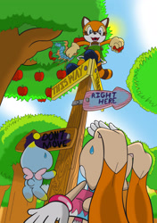 Size: 2550x3625 | Tagged: safe, artist:silvervest, cream the rabbit, marine the raccoon, forest, trio