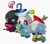 Size: 1500x1307 | Tagged: safe, artist:bhuxu, omochao, chao, agender, agender only, annoyed, chaobetes, christmas hat, coal, crayon, cute, dark chao, eyes closed, fake antlers, frown, heart, hero chao, holding something, lidded eyes, neutral chao, no mouth, question mark, simple background, smile, stuffed animal, trio, trio agender, white background