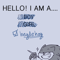 Size: 2048x2048 | Tagged: safe, artist:darth-sonny, sonic the hedgehog, sonic the hedgehog 2 (2022), blue background, checklist, english text, floppy ears, holding something, looking at viewer, mischievous, monochrome, movie style, nonbinary, pencil, simple background, smile, solo, star (symbol)