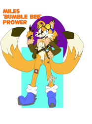 Size: 2048x2731 | Tagged: safe, artist:dragonartzstudio, miles "tails" prower, ace, aviator jacket, bandage, character name, claws, english text, fingerless gloves, goggles, hand on hip, looking at viewer, mouth open, nonbinary, plaster, ponytail, redesign, semi-transparent background, solo, standing, v sign
