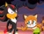 Size: 1292x1018 | Tagged: safe, artist:meggie-meg, marine the raccoon, shadow the hedgehog, 2016, abstract background, child, clenched teeth, duo, faic, fake screenshot, female, hands behind back, looking ahead, looking at them, male, meme, redraw, shadow is not amused, shrunken pupils, signature, smile, smoke, sonic x style, standing, sweatdrop, wat