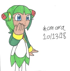 Size: 810x816 | Tagged: safe, artist:cmara, cosmo the seedrian, seedrian, 2018, dated, laughing, pencilwork, simple background, solo, sonic x, white background