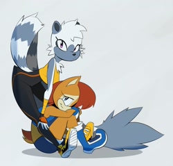 Size: 1280x1226 | Tagged: safe, artist:feliscede, sally acorn, tangle the lemur, duo, grey background, simple background