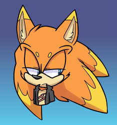 Size: 2433x2599 | Tagged: safe, artist:interstellarchaosss, scourge the hedgehog, hedgehog, 2020, bust, color swap, colored ears, colored quills, frown, gradient background, lidded eyes, looking offscreen, orange fur, solo, solo male