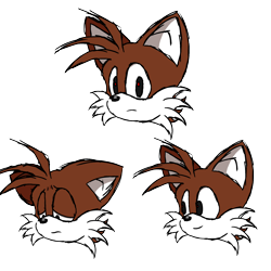 Size: 2048x2048 | Tagged: safe, artist:taeko, miles "tails" prower, brown fur, expression sheet, floppy ears, frown, happy, head only, lidded eyes, looking at viewer, looking down, looking offscreen, sad, simple background, sketch, smile, solo, transparent background