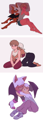 Size: 850x2400 | Tagged: safe, artist:cheroy, agent topaz, rouge the bat, human, 2019, blushing, duo, holding them, humanized, lesbian, pillow, roupaz, shipping, simple background, white background