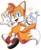 Size: 1482x1812 | Tagged: safe, artist:kirbyc00kie, miles "tails" prower, fox, character name, english text, looking at viewer, looking back, looking back at viewer, male, mouth open, open smile, pointing, redraw, signature, simple background, smile, smiling at viewer, solo, sonic generations, treads, white background