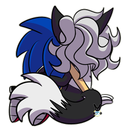 Size: 1000x1000 | Tagged: safe, artist:silverxcristal, infinite the jackal, sonic the hedgehog, 2019, back view, duo, gay, shipping, simple background, sitting, sonfinite, transparent background