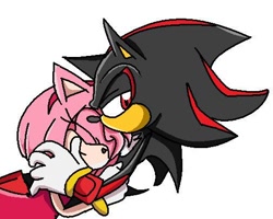 Size: 504x404 | Tagged: safe, artist:silverxcristal, amy rose, shadow the hedgehog, 2010, duo, holding each other, shadamy, shipping, simple background, sonic x style, straight, white background