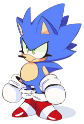 Size: 2416x3552 | Tagged: safe, artist:dirtyteeths, sonic the hedgehog, 2020, blushing, classic sonic, eyelashes, frown, green eyes, looking offscreen, male, shadow (lighting), simple background, solo, solo male, standing, white background