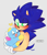 Size: 2442x2815 | Tagged: safe, artist:dirtyteeths, sonic the hedgehog, chao, 2020, agender, blushing, bust, duo, eyelashes, eyes closed, heart, holding them, hugging, lidded eyes, looking at them, male, mouth open, neutral chao, sleeping, smile, standing, sweatdrop, wagging tail